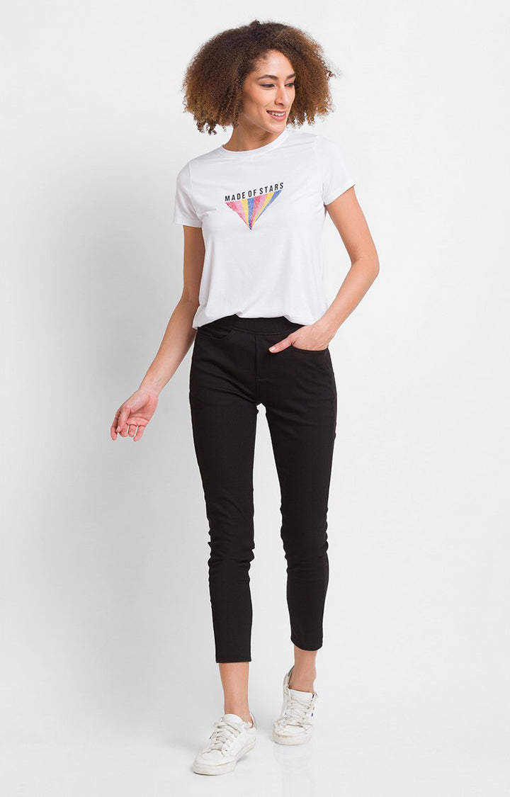 Spykar Black Cotton Regular Fit Trackpant For Women