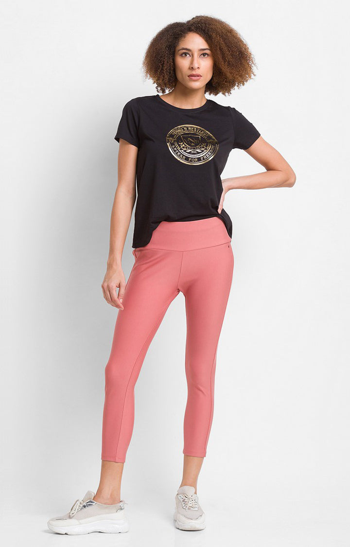 Spykar Powder Pink Cotton Regular Fit Trackpant For Women