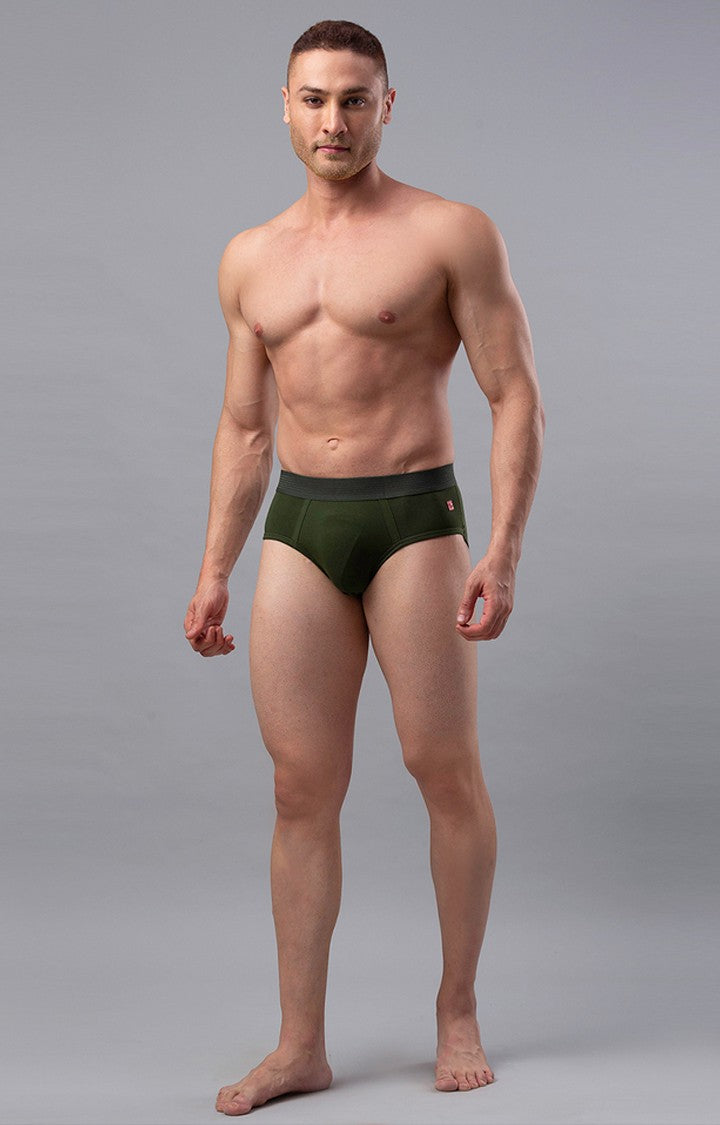 Olive Cotton Brief For Men - Underjeans By Spykar
