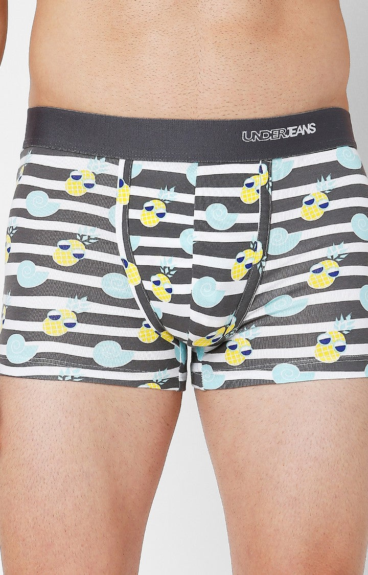 Men Grey Cotton Blend Printed Trunk- Underjeans By Spykar