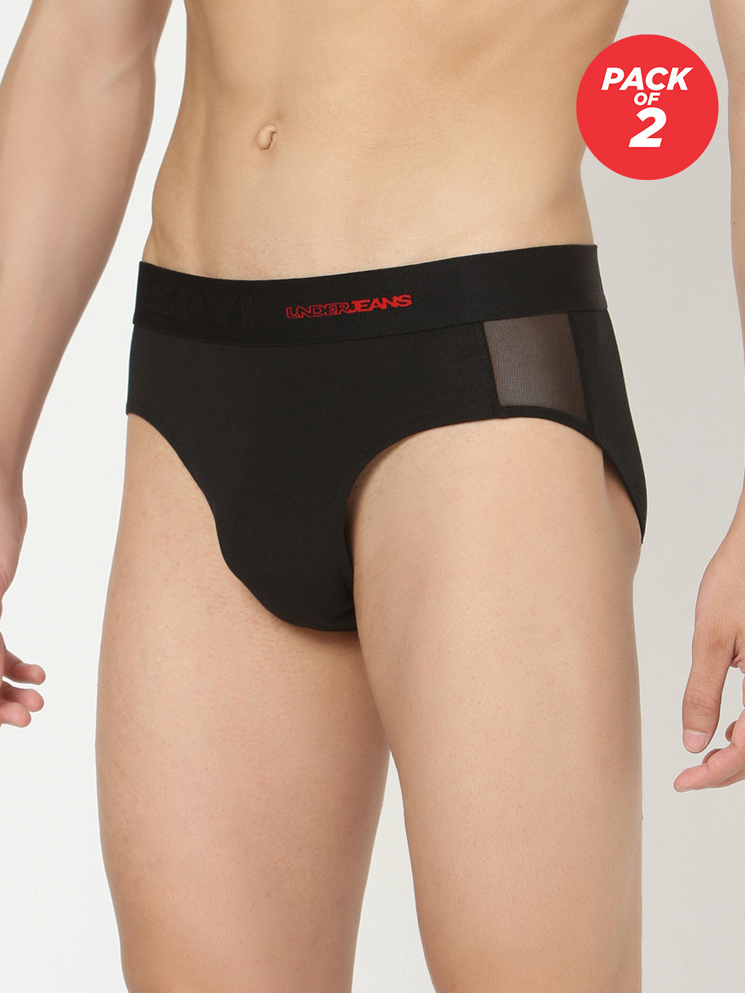Men Cotton Blend Black Brief - (Pack Of 2)- Underjeans By Spykar