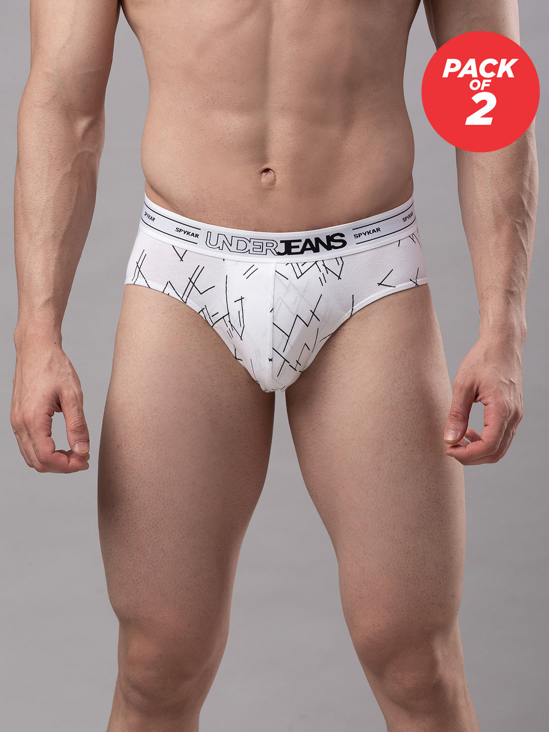 Underjeans By Spykar Men Cotton Blend White Brief - (Pack Of 2)