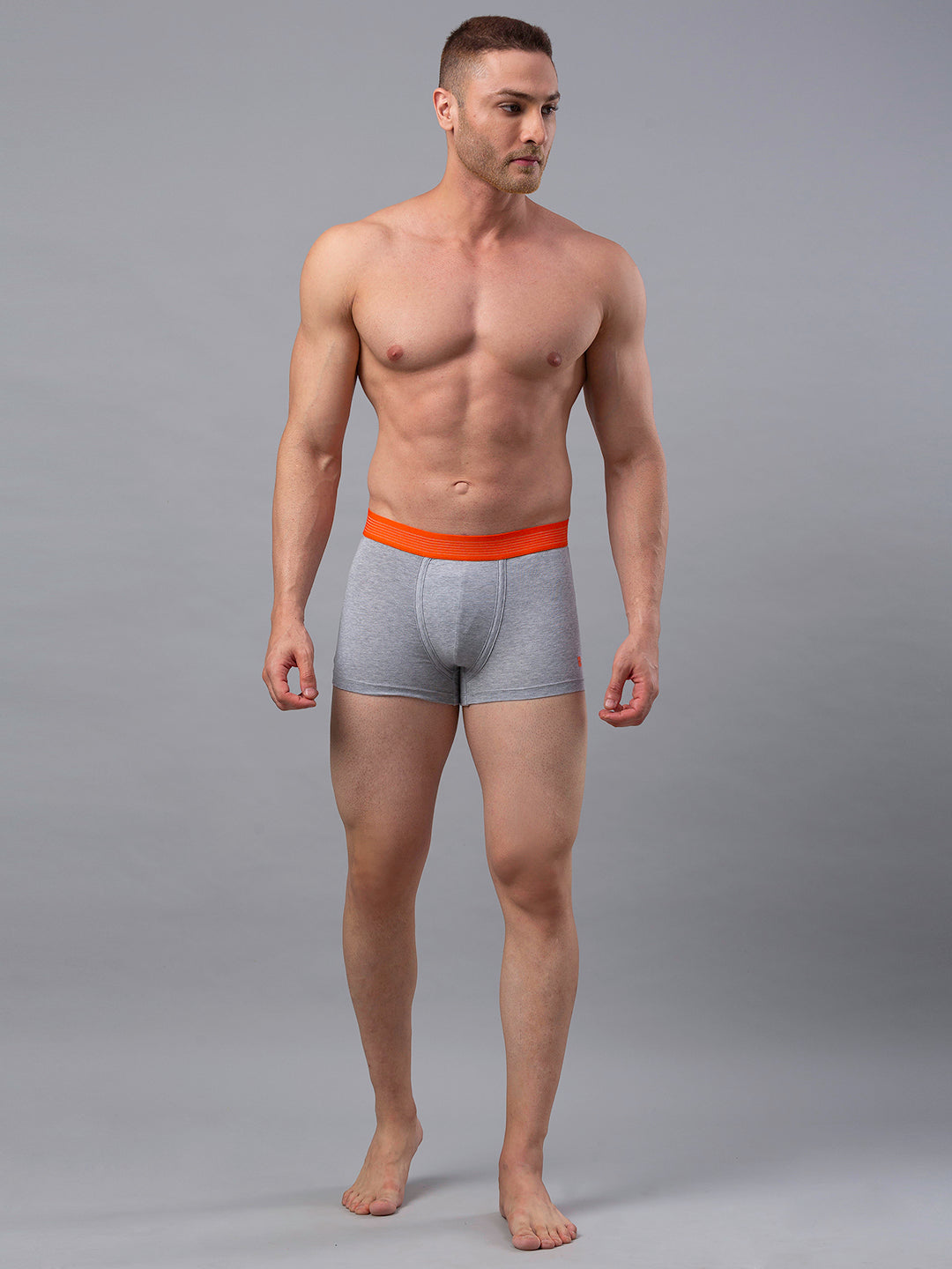 Men Grey-Orange Cotton Blend Trunk- Underjeans By Spykar