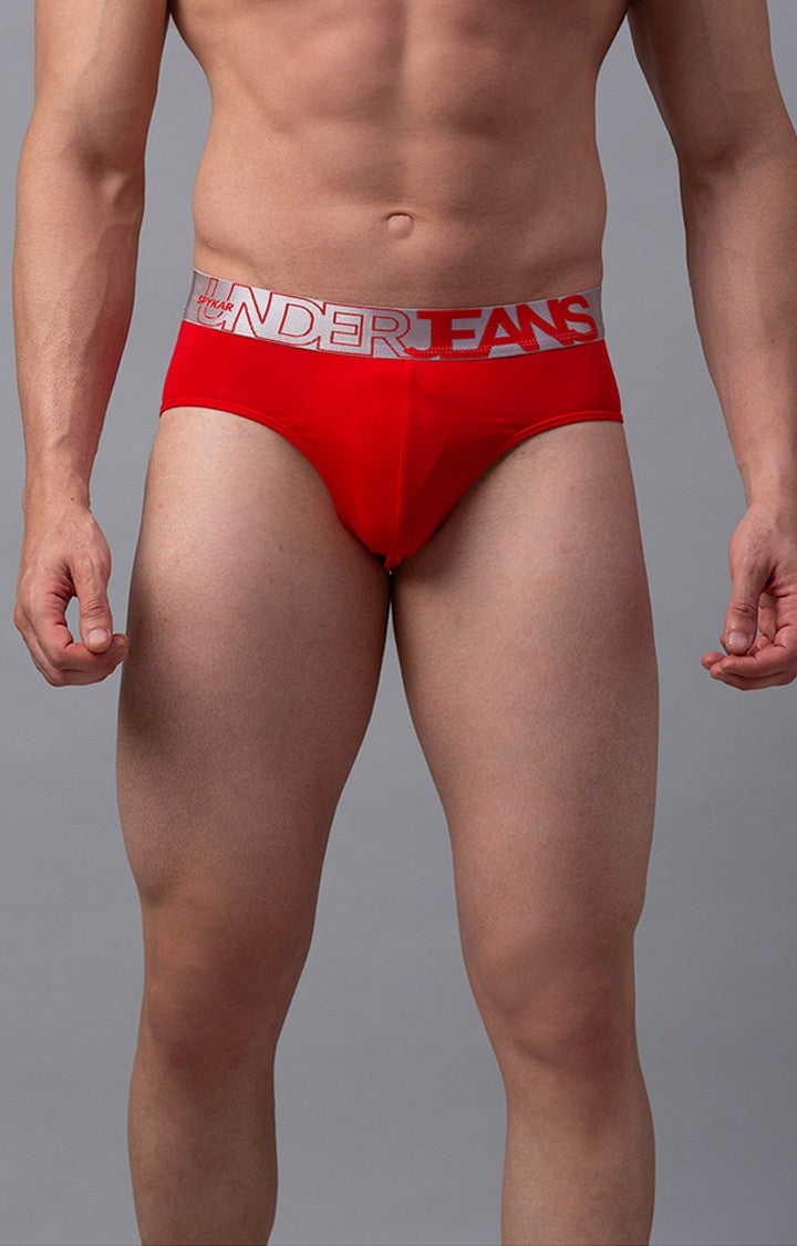 Underjeans By Spykar Red Solid Briefs For Men