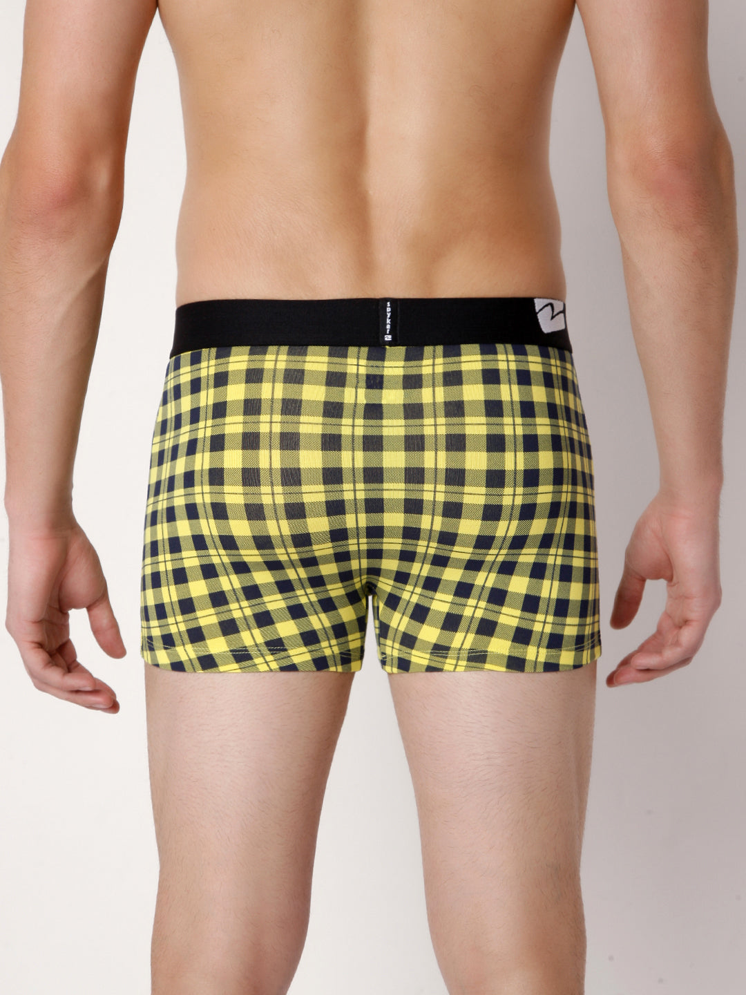 Men Yellow Check Cotton Blend Trunk- Underjeans By Spykar