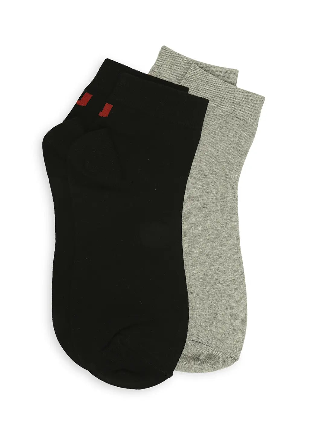 Men Grey Melange & Black Ankle Length Socks - Pack Of 2- Underjeans By Spykar