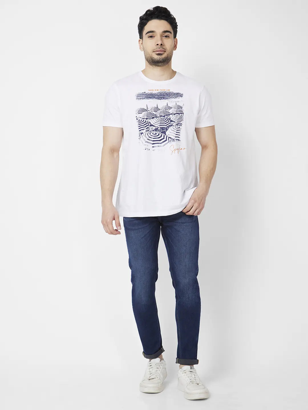 Spykar Men Mid Blue Cotton Stretch Super Slim Fit Tapered Length Clean Look Low Rise Jeans (Super Skinny)