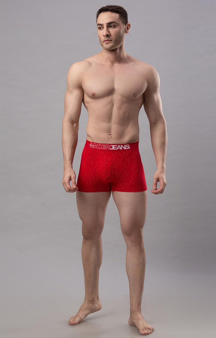 Red Cotton Trunk For Men - Underjeans By Spykar
