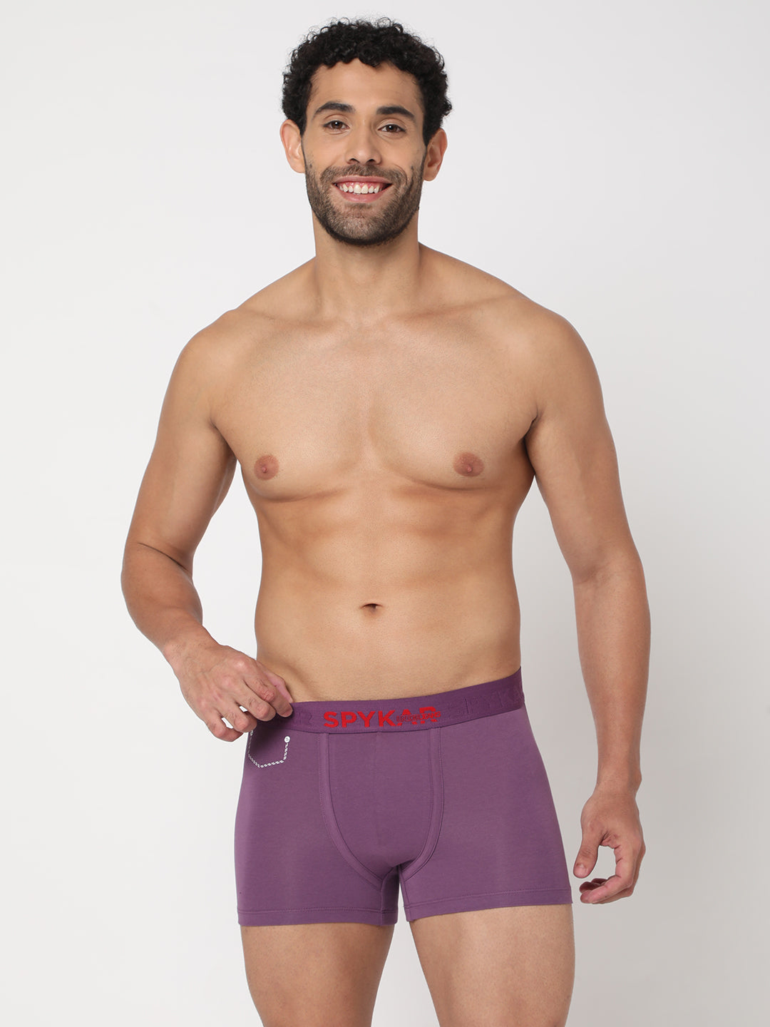 Men Dull Purple Cotton Blend Trunk- Underjeans By Spykar
