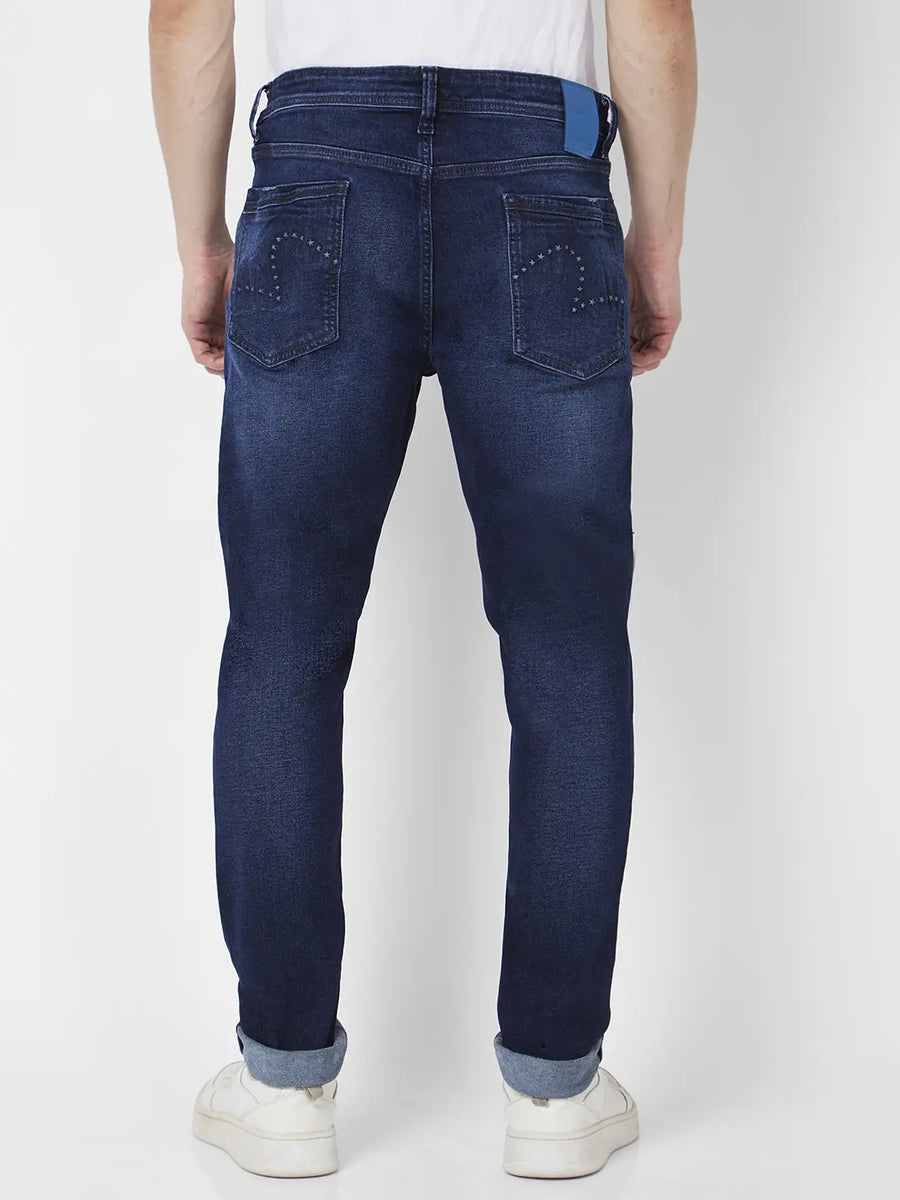Buy Men Dark Blue Cotton Slim Fit Jeans Online