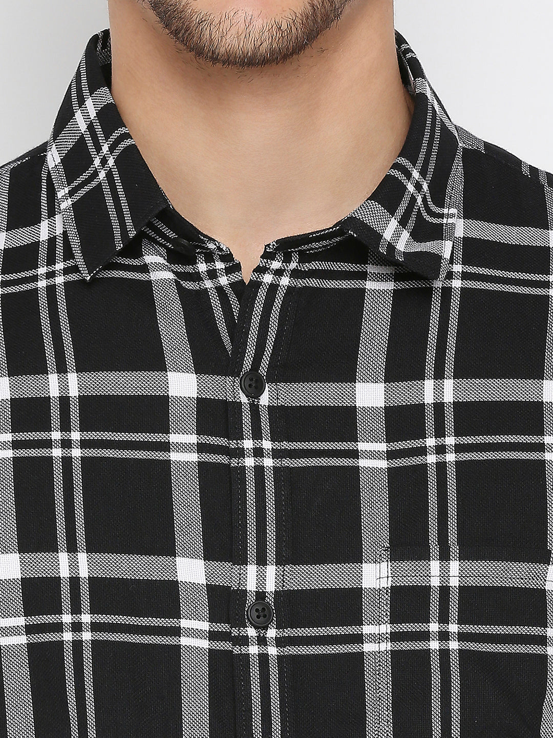 Spykar Black Cotton Full Sleeve Checkered Shirt For Men