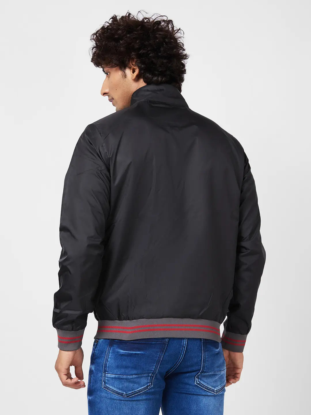MEN'S SHELL JACKET WITH CHEST EMBROIDERY & CONTRAST RIB DETAIL