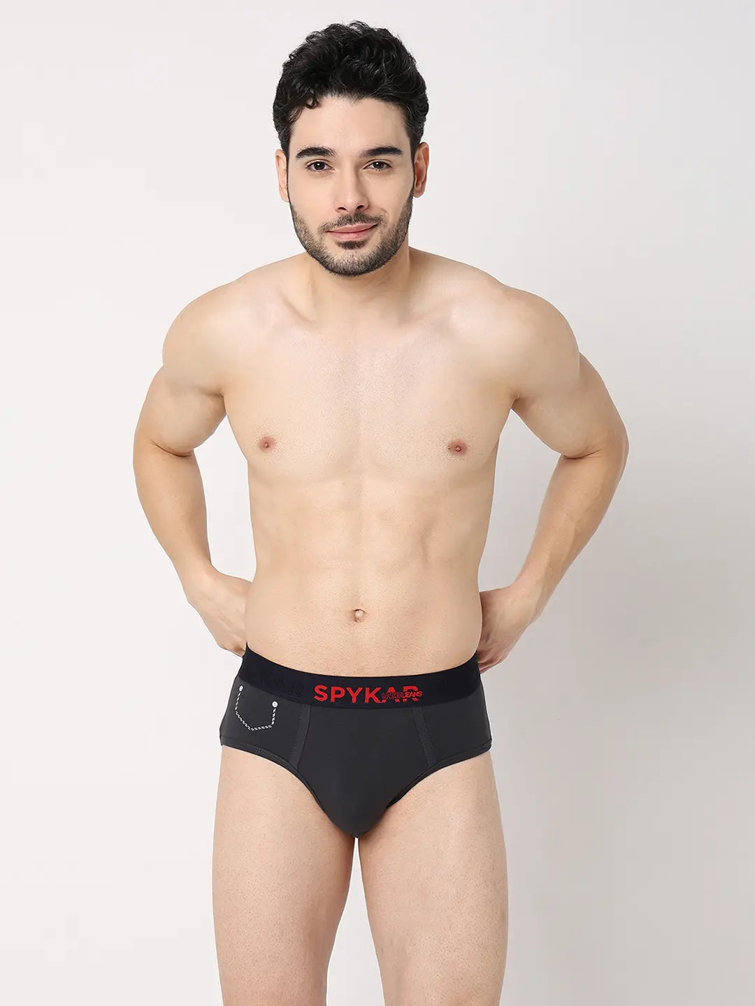 Underjeans By Spykar Men Grey & Maroon Cotton Blend Regular Fit Brief - Pack Of 2
