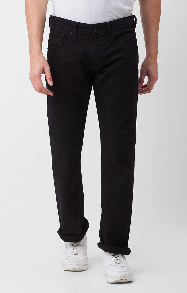 Spykar Black Cotton Comfort Fit Regular Length Jeans For Men (Rafter)