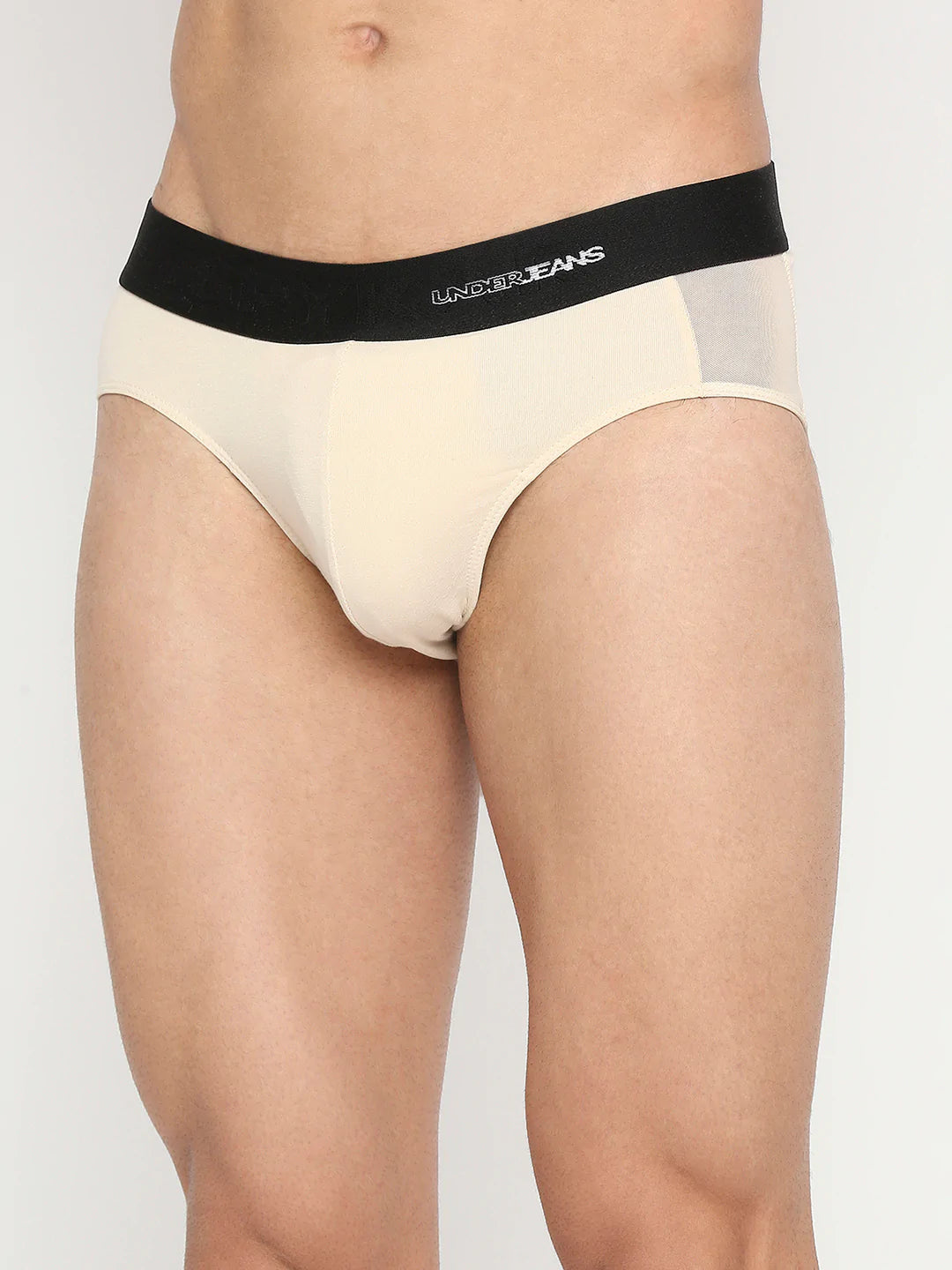 Men Beige Cotton Blend Brief - Underjeans By Spykar