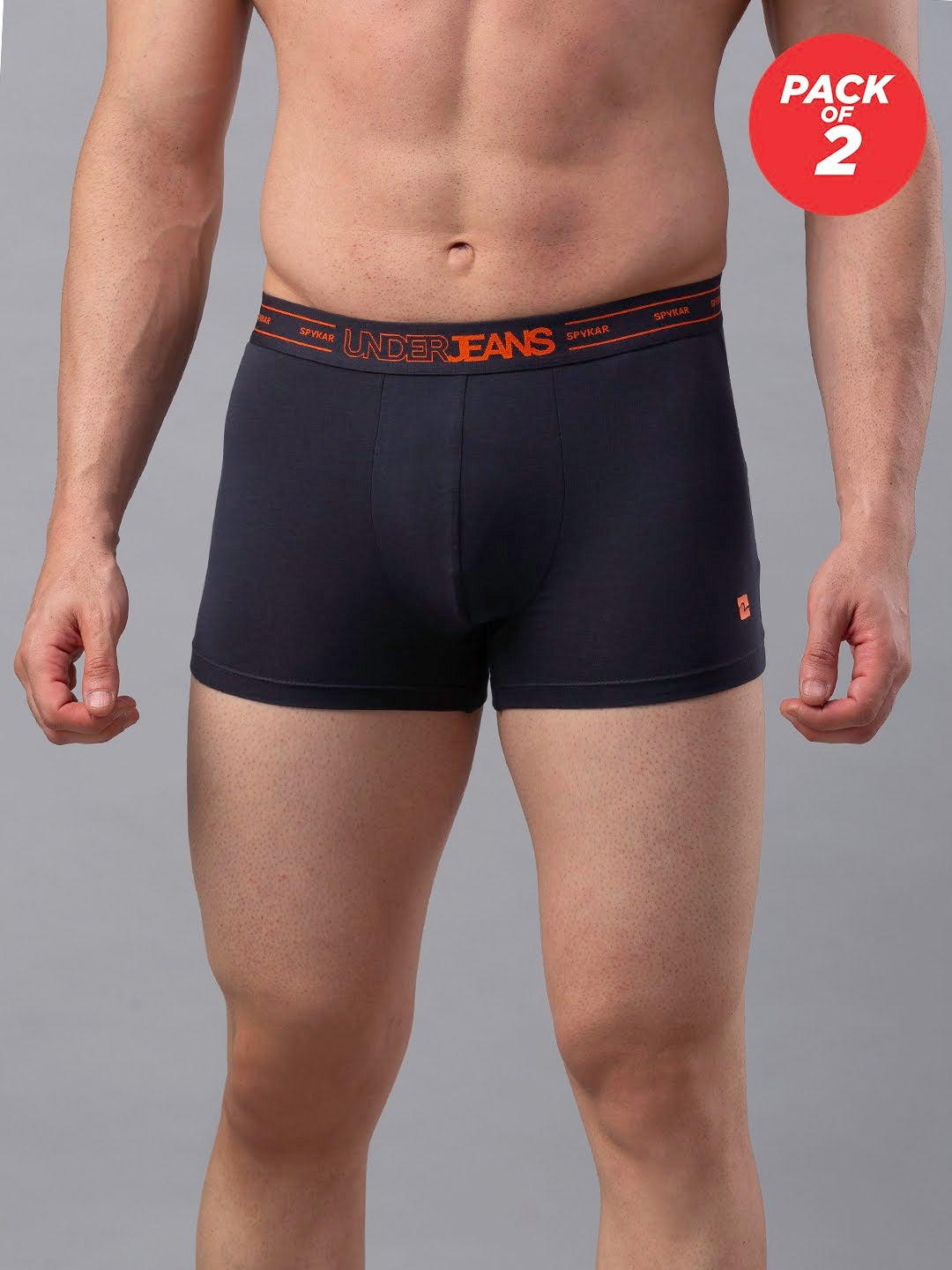 Men Cotton Blend Trunk Pack Of 2- Underjeans By Spykar