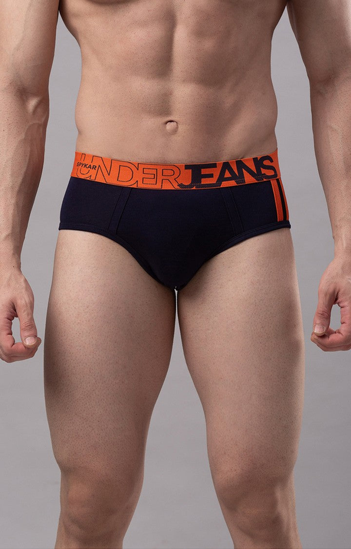 Navy Blue Cotton Brief For Men - Underjeans By Spykar