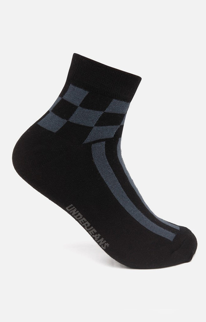 Men Black Ankle Length (Non Terry) Single Pair Of Socks - Underjeans By Spykar