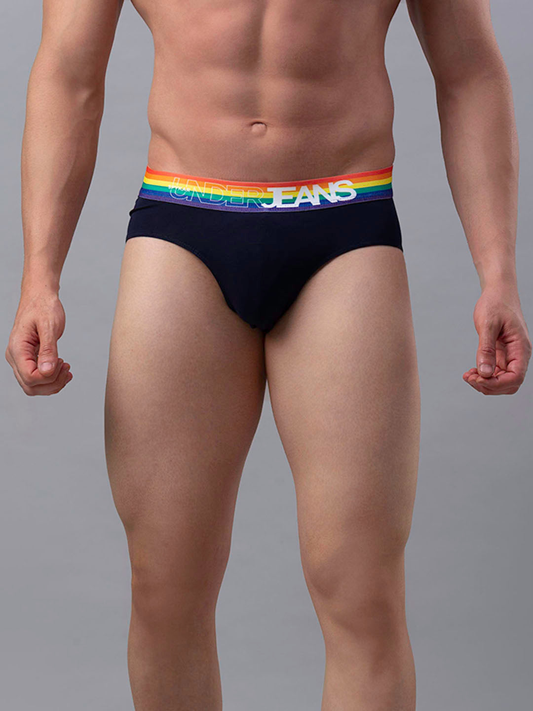 Men Cotton Blend Navy-Multi Brief- Underjeans By Spykar