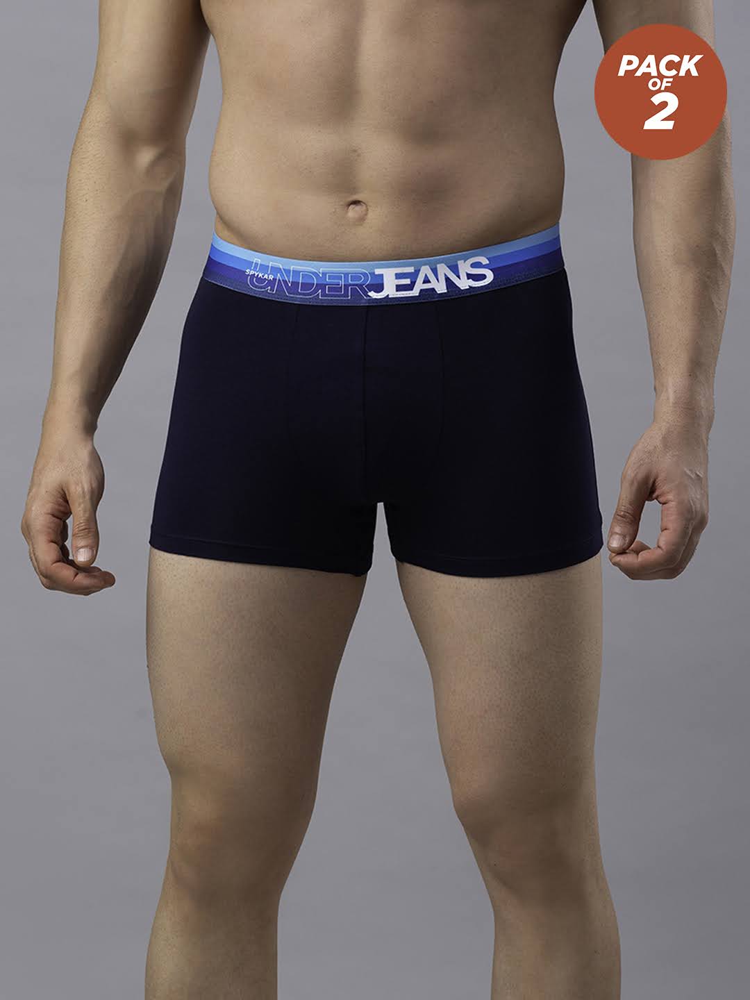 Men Cotton Blend Navy-Blue Trunk - (Pack Of 2)- Underjeans By Spykar