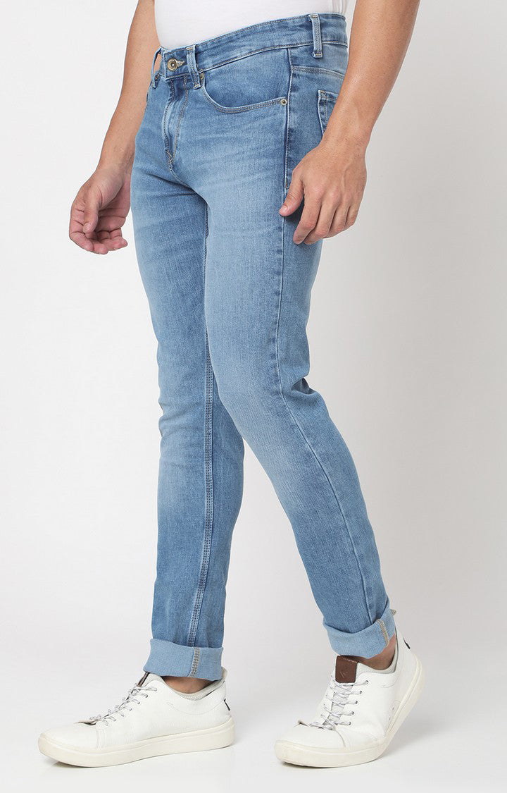 Spykar Men Light Blue Cotton Slim Fit Narrow Length Jeans (Skinny)