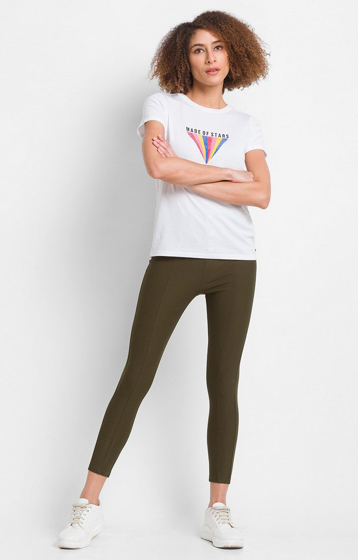 Spykar Olive Green Cotton Regular Fit Trackpant For Women