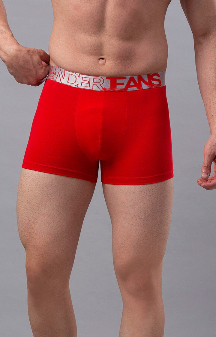 Red Cotton Blend Trunk For Men - Underjeans By Spykar