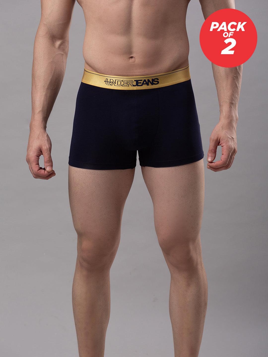 Underjeans By Spykar Men Cotton Blend Navy Trunk - (Pack Of 2)