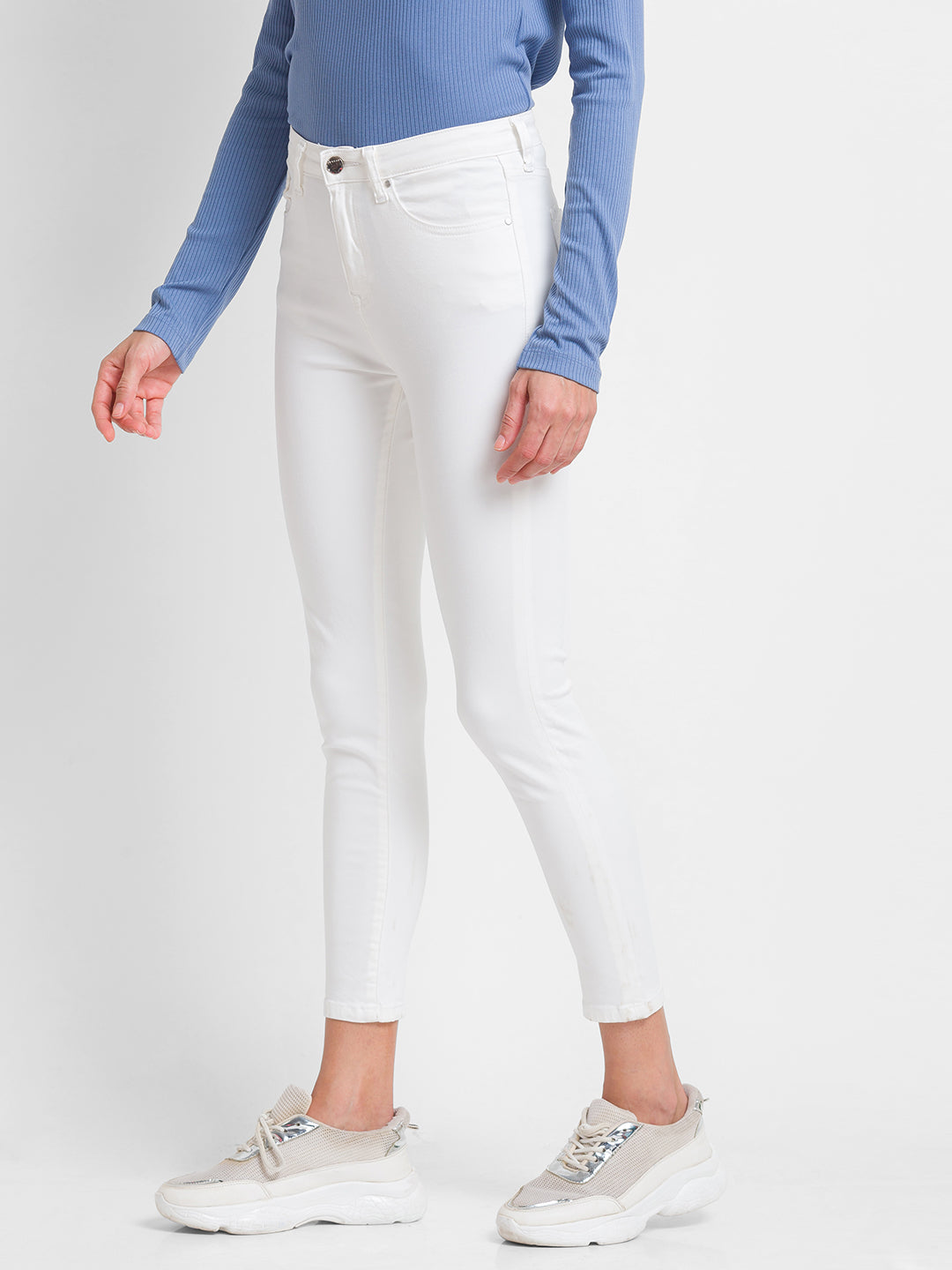 Spykar White Lycra Super Skinny Ankle Length Jeans For Women (Alexa)
