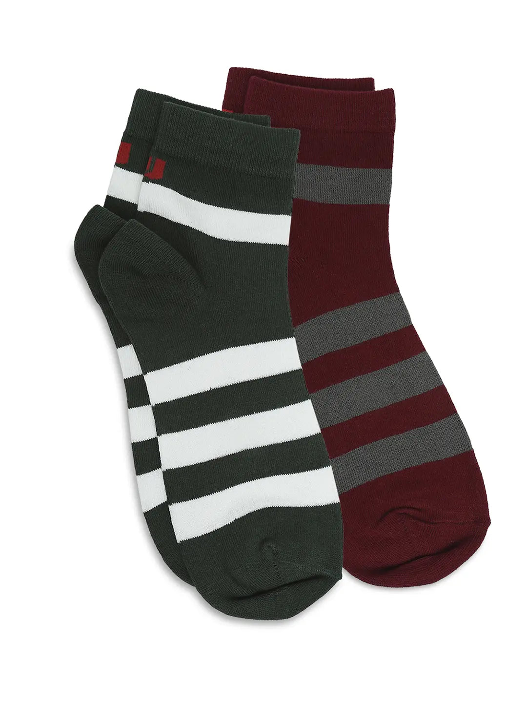 Men Bottle Green & Maroon Ankle Length Socks - Pack Of 2- Underjeans By Spykar