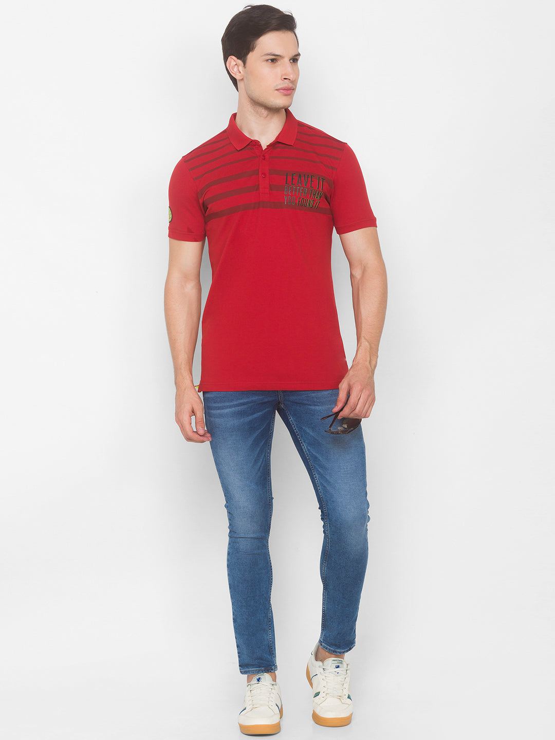 Spykar Men Orange Cotton Slim Fit Polo T-Shirt