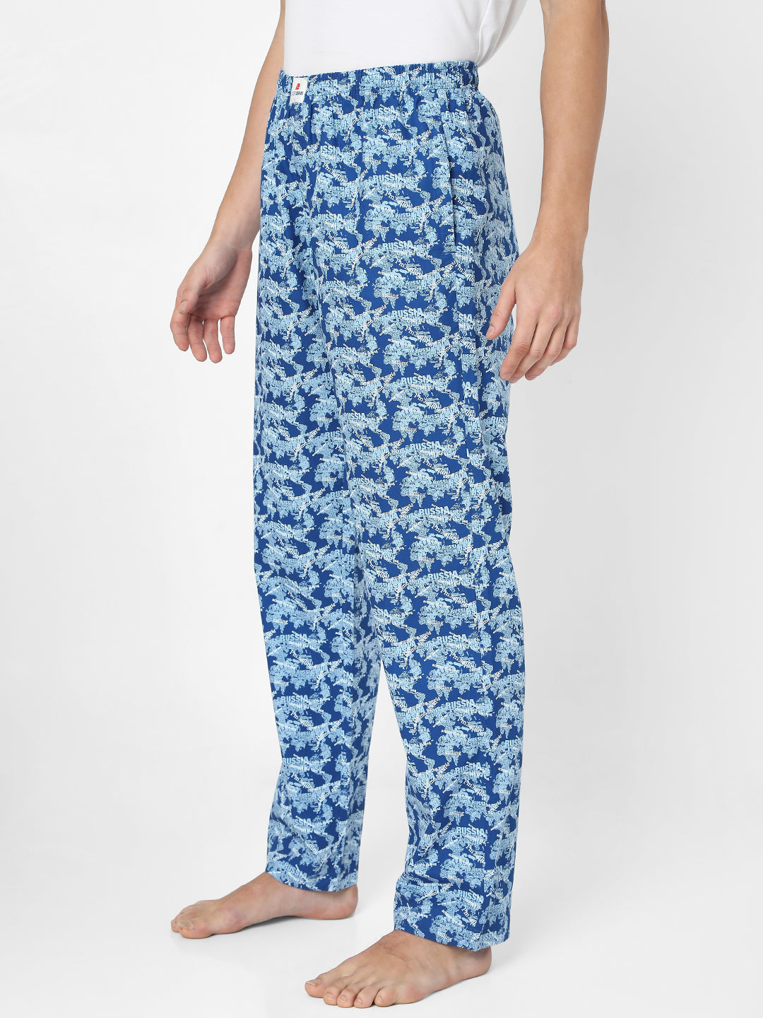 Men Blue Cotton Blend Regular Fit Pyjama - Underjeans By Spykar