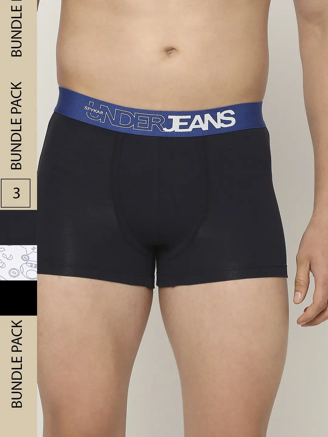 Men Assorted Cotton Blend Printed Trunk - Pack Of 3- Underjeans By Spykar