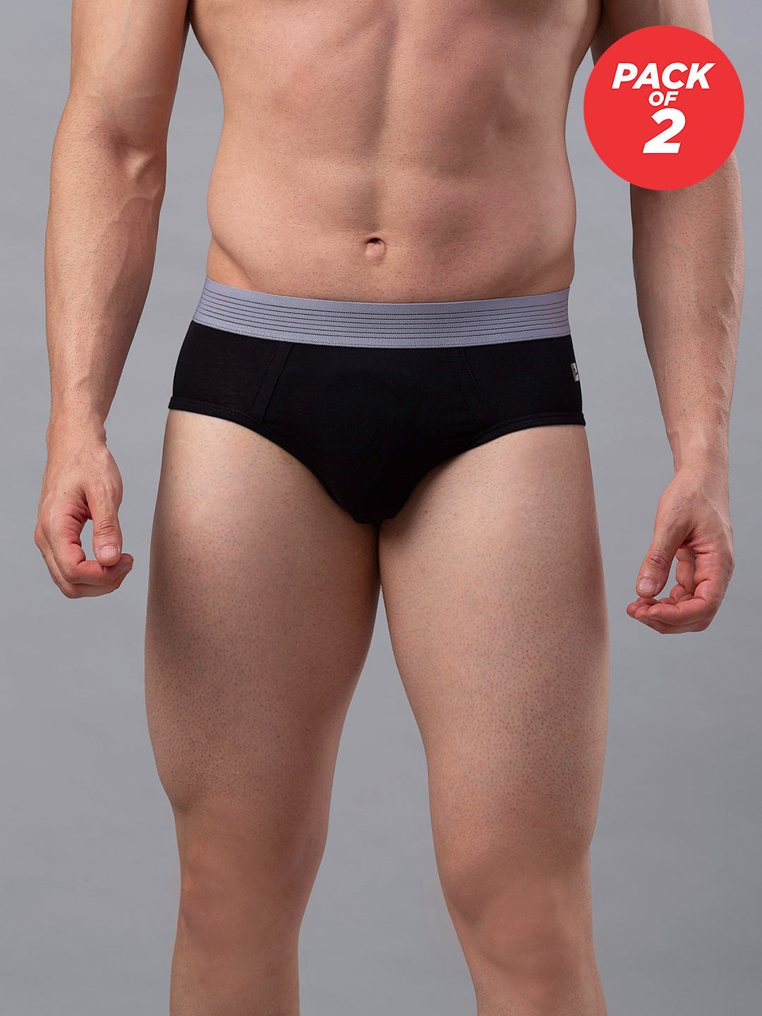 Men Cotton Blend Black-Grey Brief - (Pack Of 2)- Underjeans By Spykar