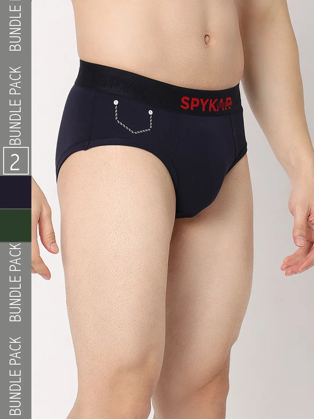 Underjeans By Spykar Men Navy & Olive Cotton Blend Regular Fit Brief - Pack Of 2