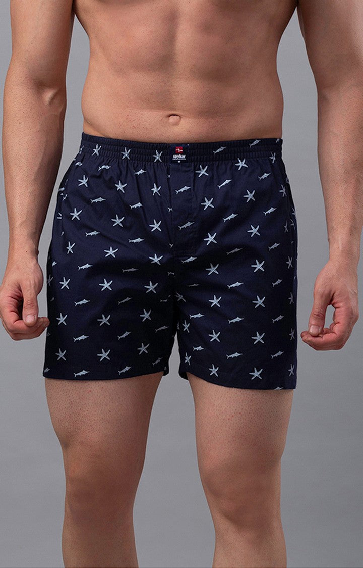 Blue Cotton Boxer For Men - Underjeans By Spykar