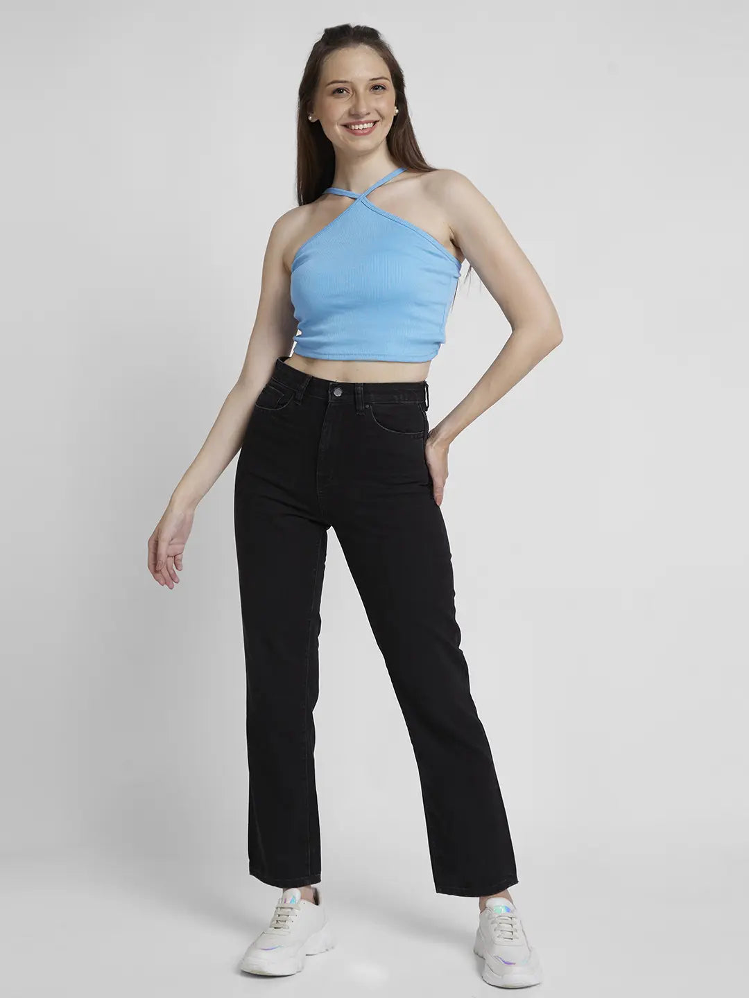 Spykar Women Raw Black Cotton Straight Fit Regular Length Slash Knee Jeans -(Bella)