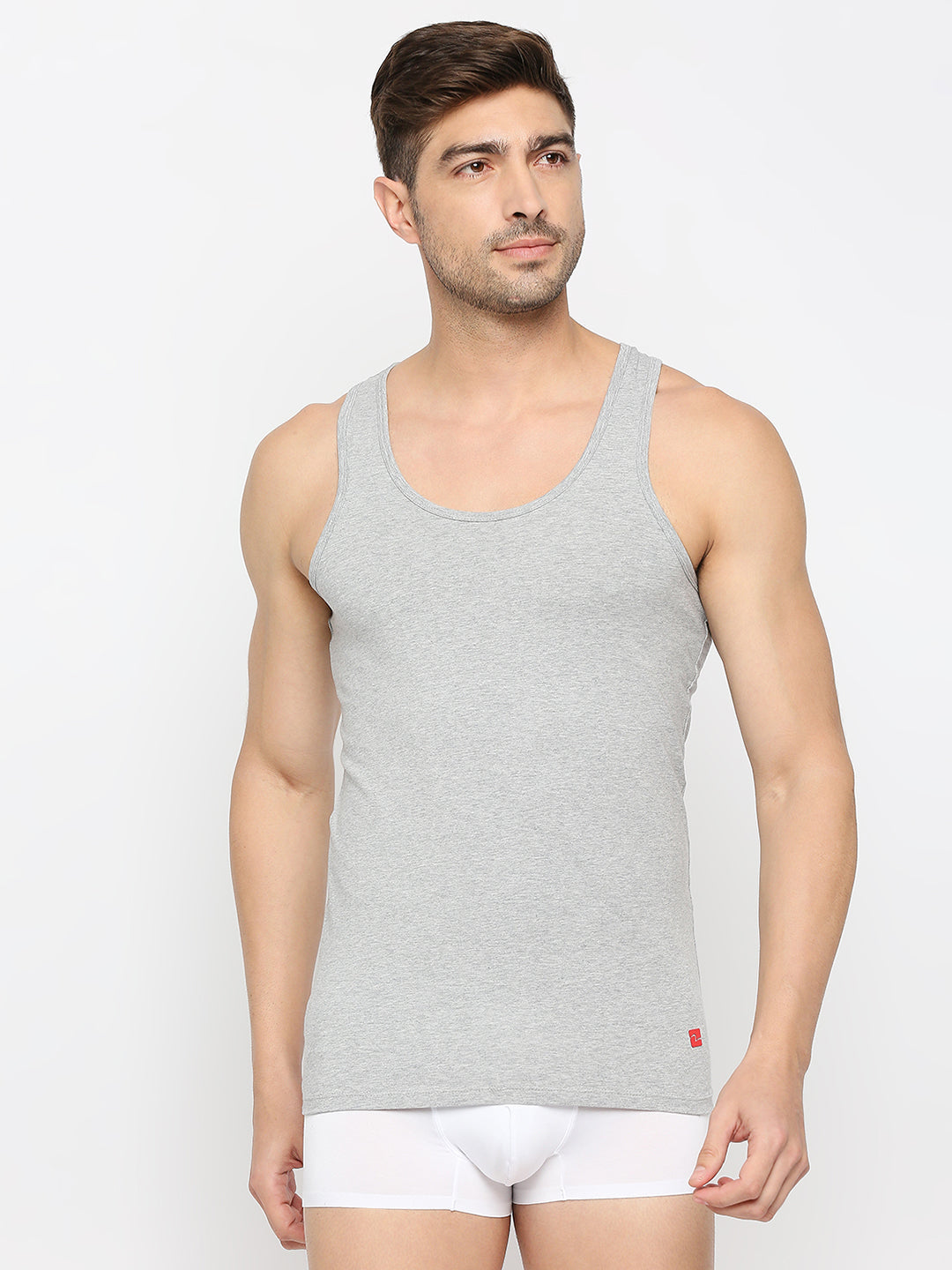Men Grey Melange Cotton Blend Vest- Underjeans By Spykar