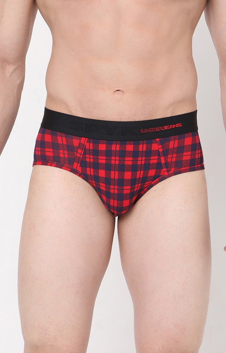 Underjeans By Spykar Men Blue Checked Briefs