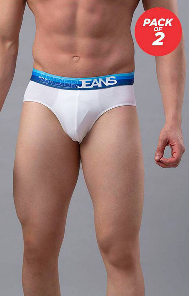 White Cotton Brief For Men - (Pack Of 2)- Underjeans By Spykar