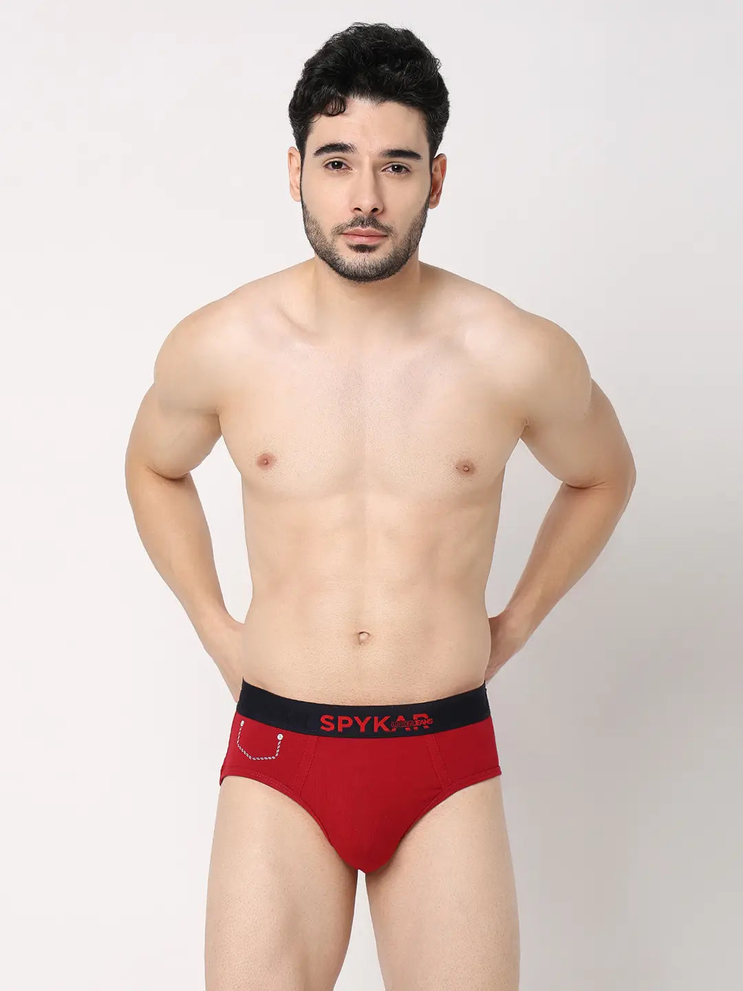 Underjeans By Spykar Men Grey & Maroon Cotton Blend Regular Fit Brief - Pack Of 2