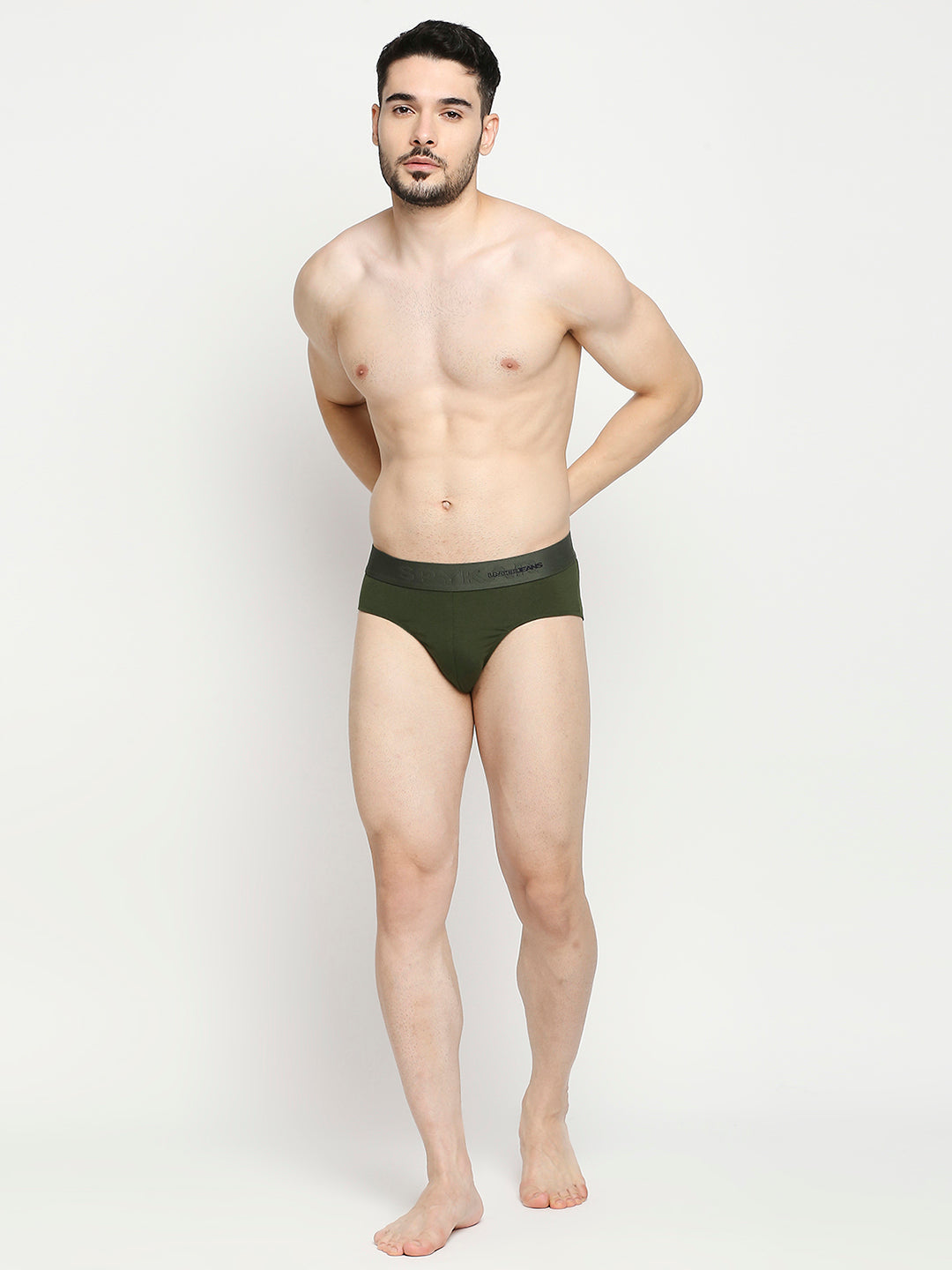 Underjeans By Spykar Men Cotton Blend Olive Brief