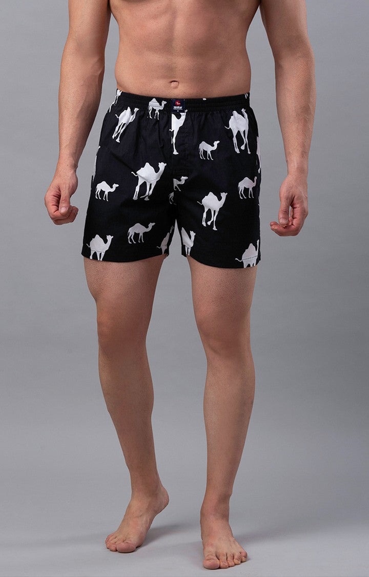 Black Cotton Boxer For Men - Underjeans By Spykar