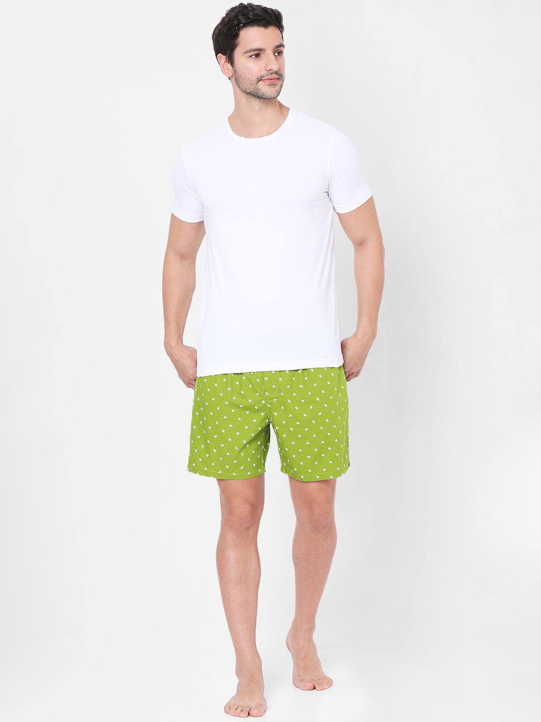 Men Light Green Cotton Boxers- Underjeans By Spykar
