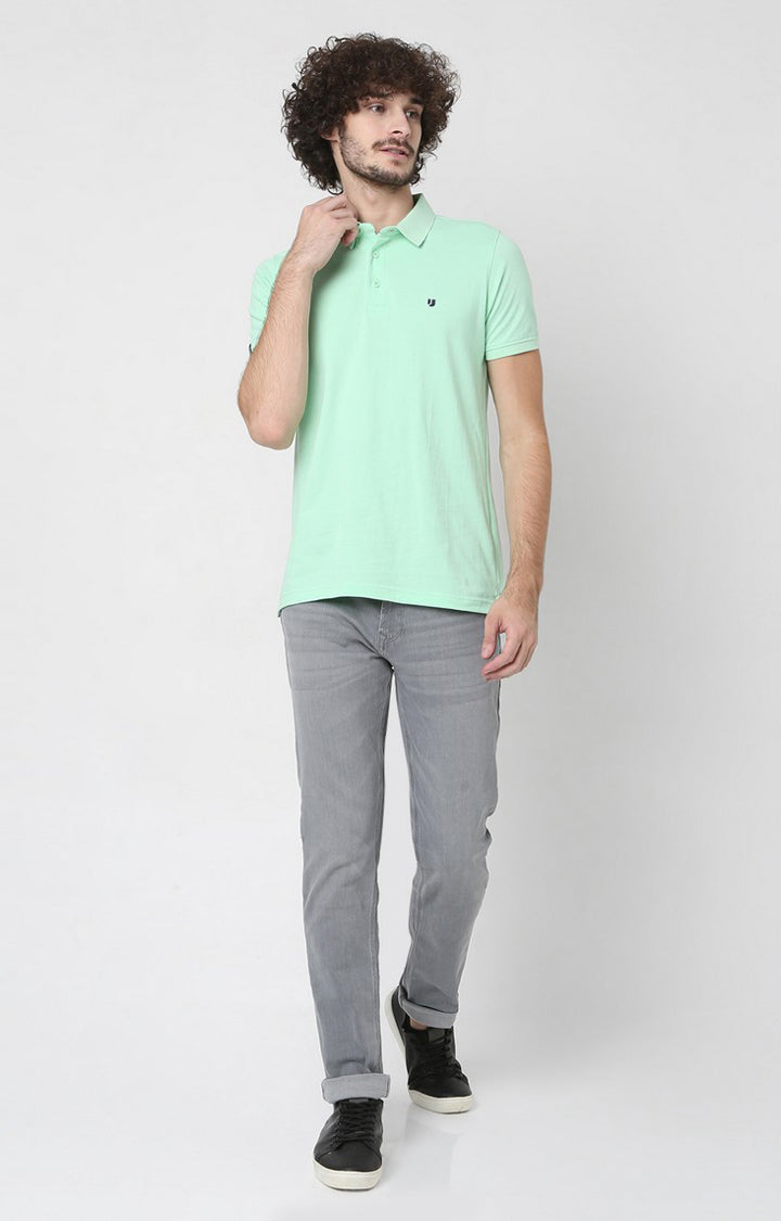 Men Mint Green Cotton Regular Fit Polo T-Shirt - Underjeans By Spykar