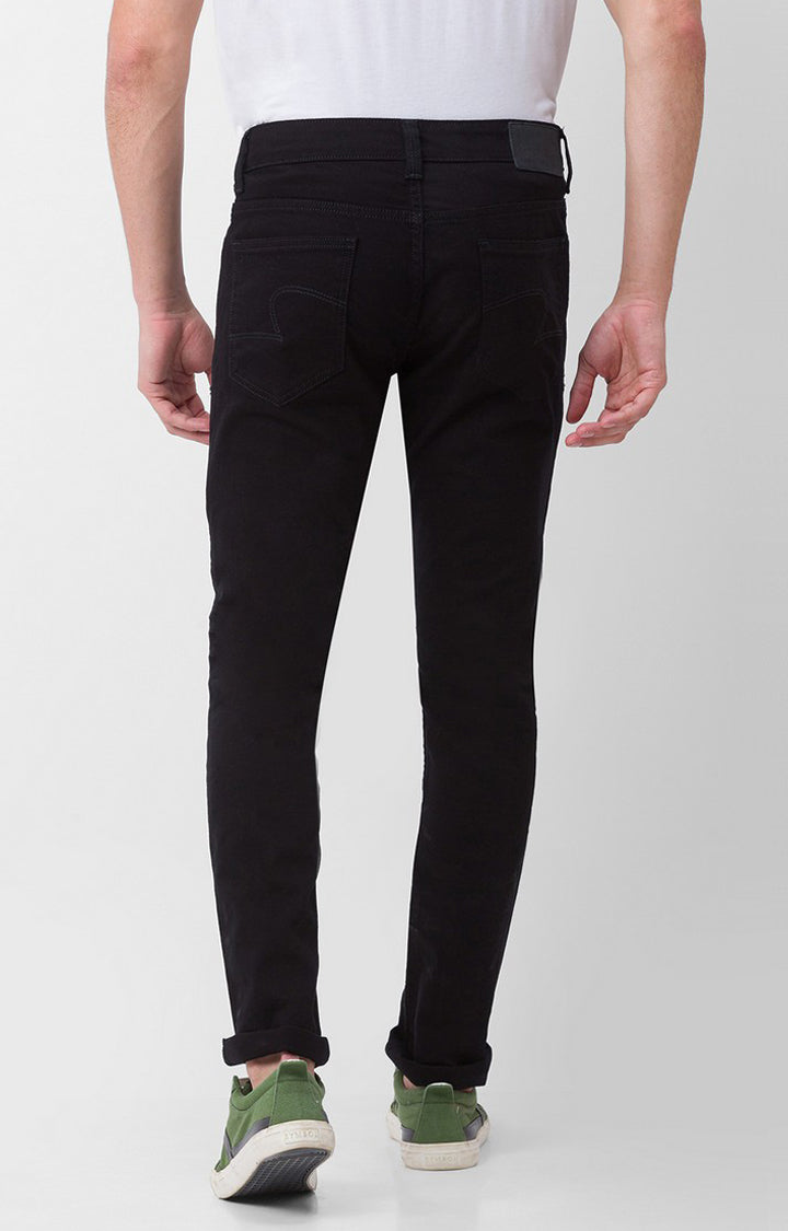 Spykar Black Cotton Slim Fit Narrow Length Jeans For Men (Skinny)