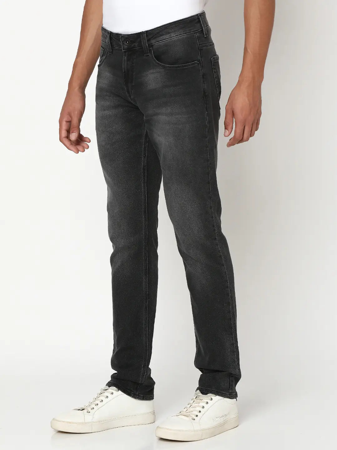 Spykar Men Carbon Black Cotton Slim Fit Narrow Length Clean Look Low Rise Stretchable Jeans (Skinny)