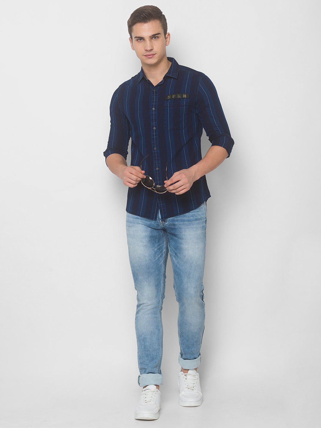 Spykar Men Indigo Blue Cotton Shirts (Slim)