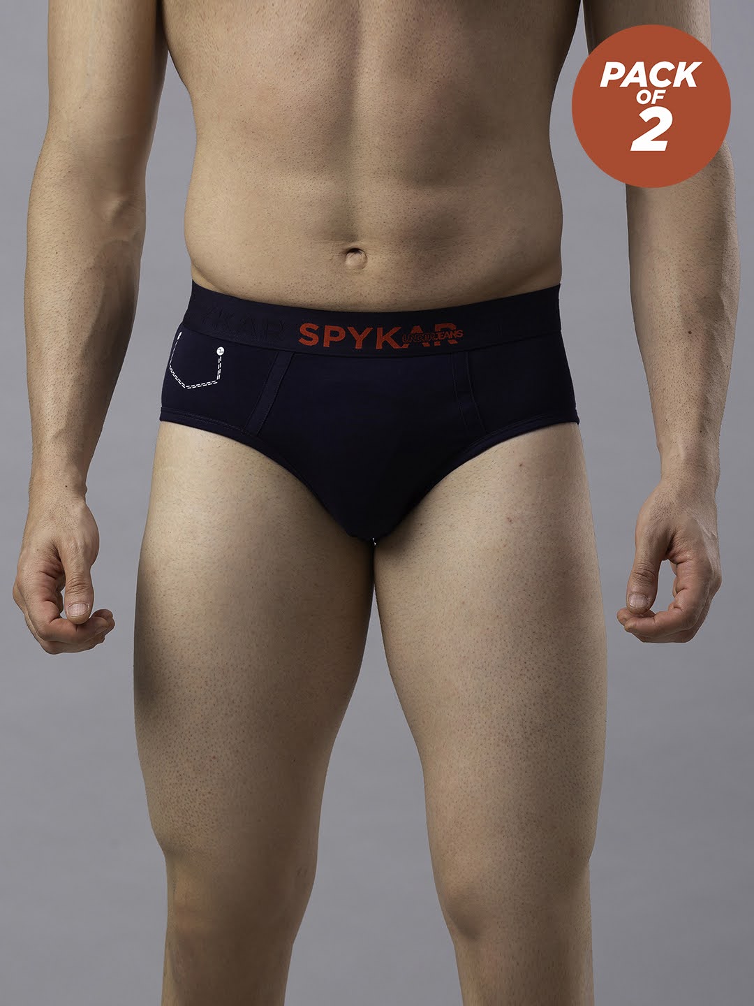 Underjeans By Spykar Men Cotton Blend Navy Brief - (Pack Of 2)