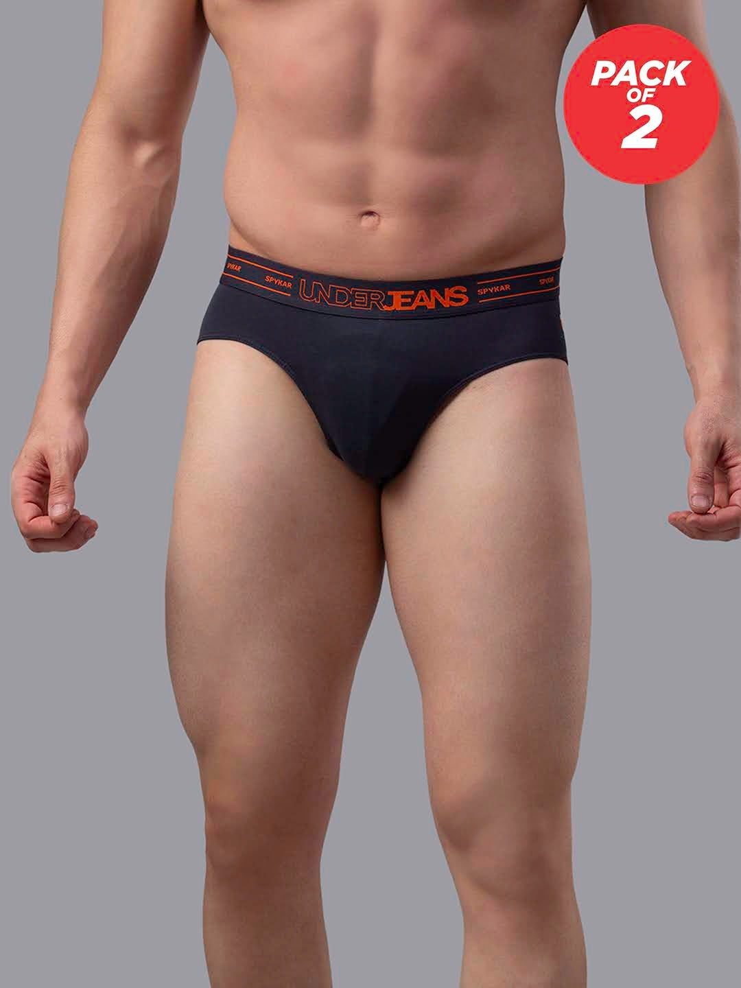 Men Cotton Blend Brief Pack Of 2- Underjeans By Spykar